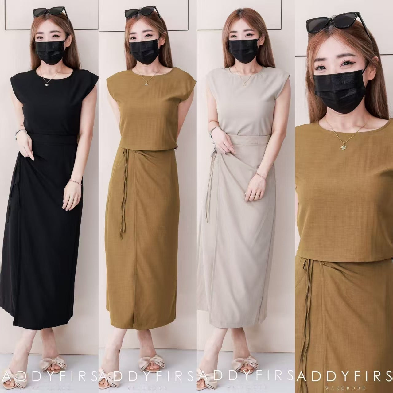 【SS21690 / 19739-1】⚡补货预订款⚡高品质两件式御姐风韩版时尚套装 宽松版无袖上衣➕高腰百搭长裙，有口袋 ❤️❤️