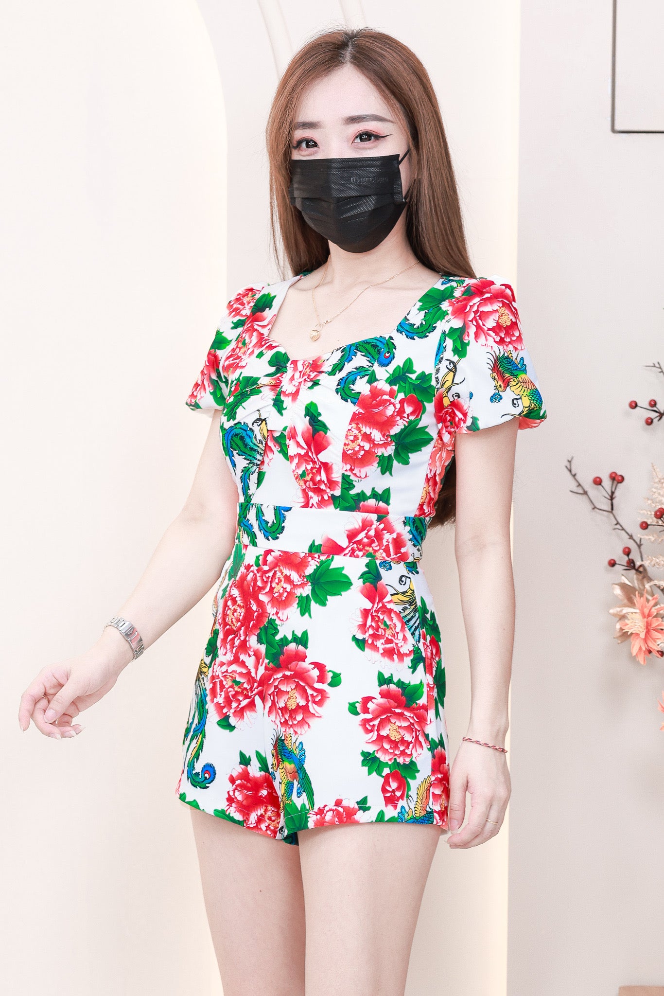 【SS1106752】两件式东北大花西装时装套装 大花时装上衣➕高腰百搭短裤，有口袋 ❤️❤️【A-R2-C1】