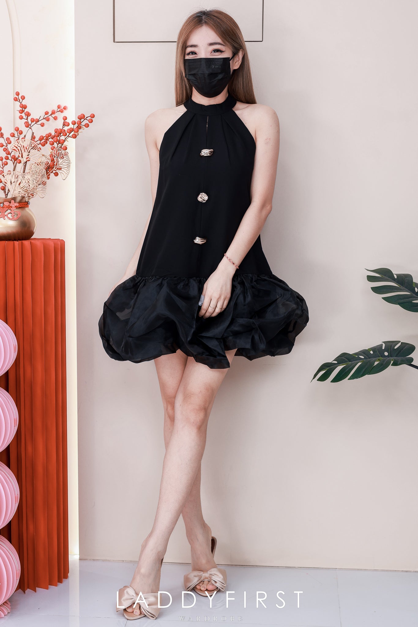 【D81673 / 37491】高品质可盐可甜名媛风拼接网纱花苞连身裙子，内层有里布短裤 ❤❤