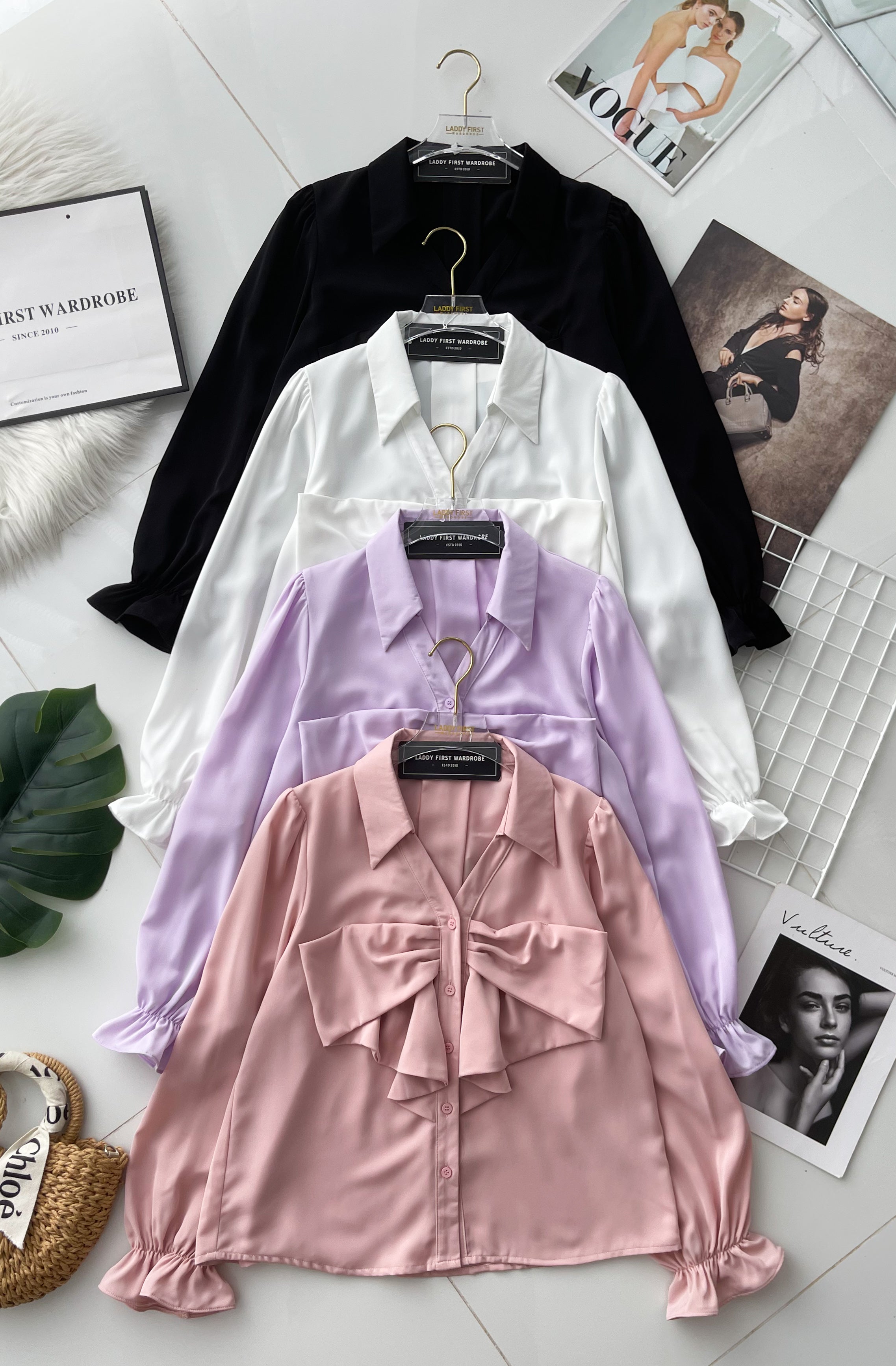 【T98535】高品质V领蝴蝶结🎀糖果袖设计西装长袖上衣 ❤️❤️