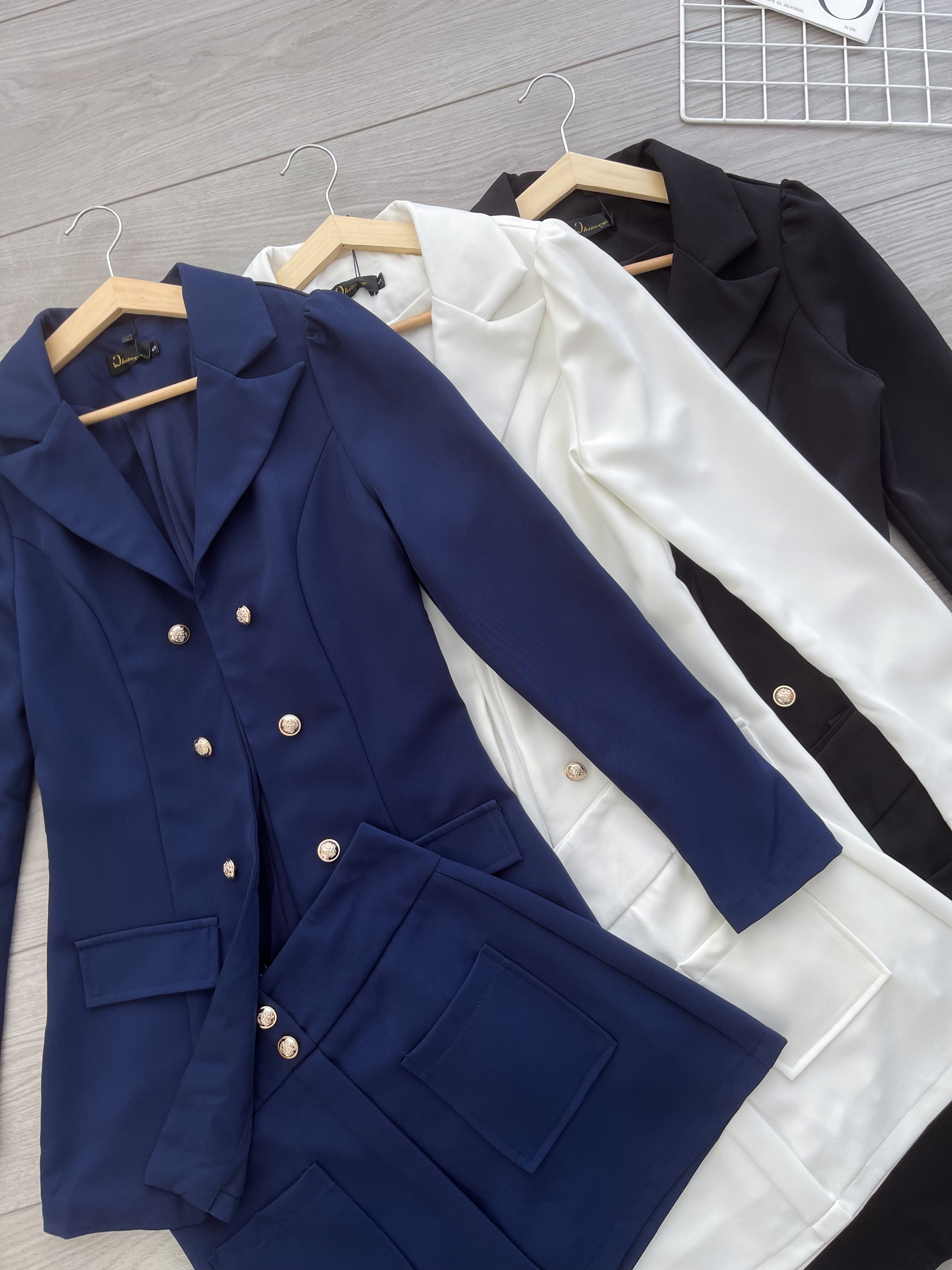 【SS16859】【补厂家现货⚡⚡】高品质两件式韩风欧美时尚西装套装 翻领长袖西装外套➕西装高腰百搭裙子，有口袋 ❤️❤️