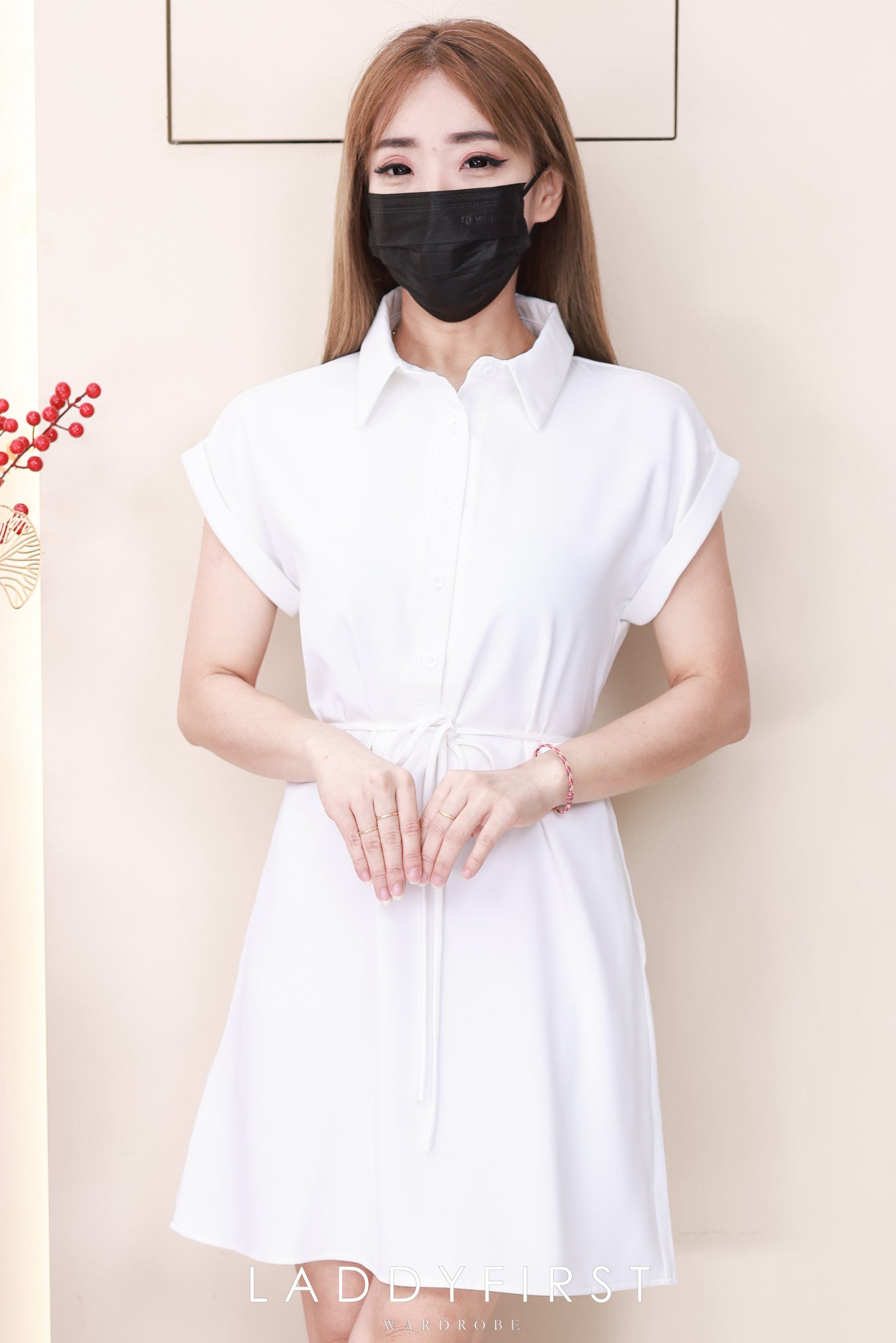 【D1783】独家爆款高品质翻领短袖收腰自绑细带西装垂感慵懒休闲风连身裙子，有口袋 ❤️❤️【A-R2-C1】