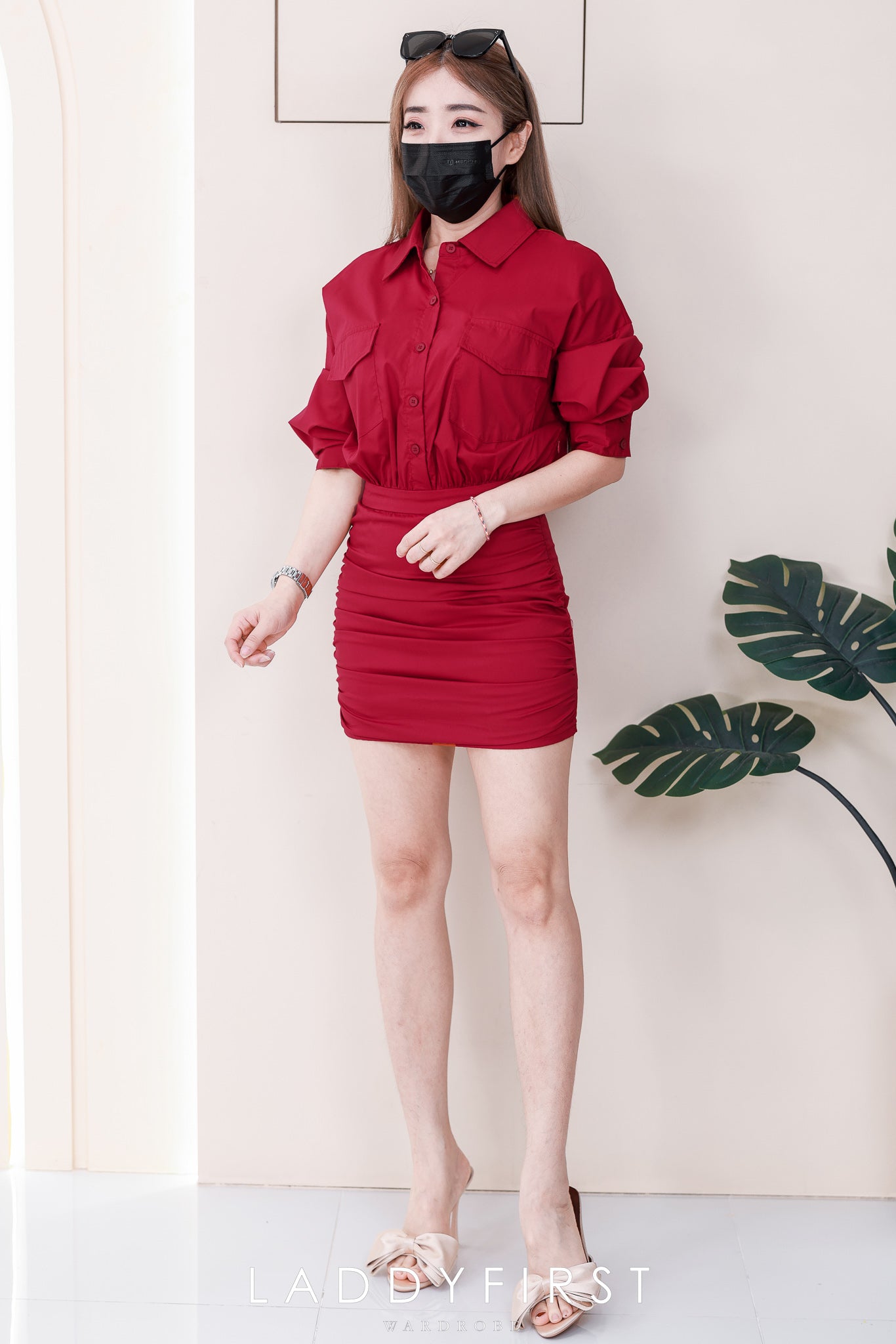 【D3488】🧧 宠粉福利回馈 🧧 【LFW独家小圆饼】高品质法式翻领长袖收腰显示包臀衬衫连身裙子 ❤️❤️