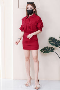 【D3488】🧧 宠粉福利回馈 🧧 【LFW独家小圆饼】高品质法式翻领长袖收腰显示包臀衬衫连身裙子 ❤️❤️ 【D-R2-C1】