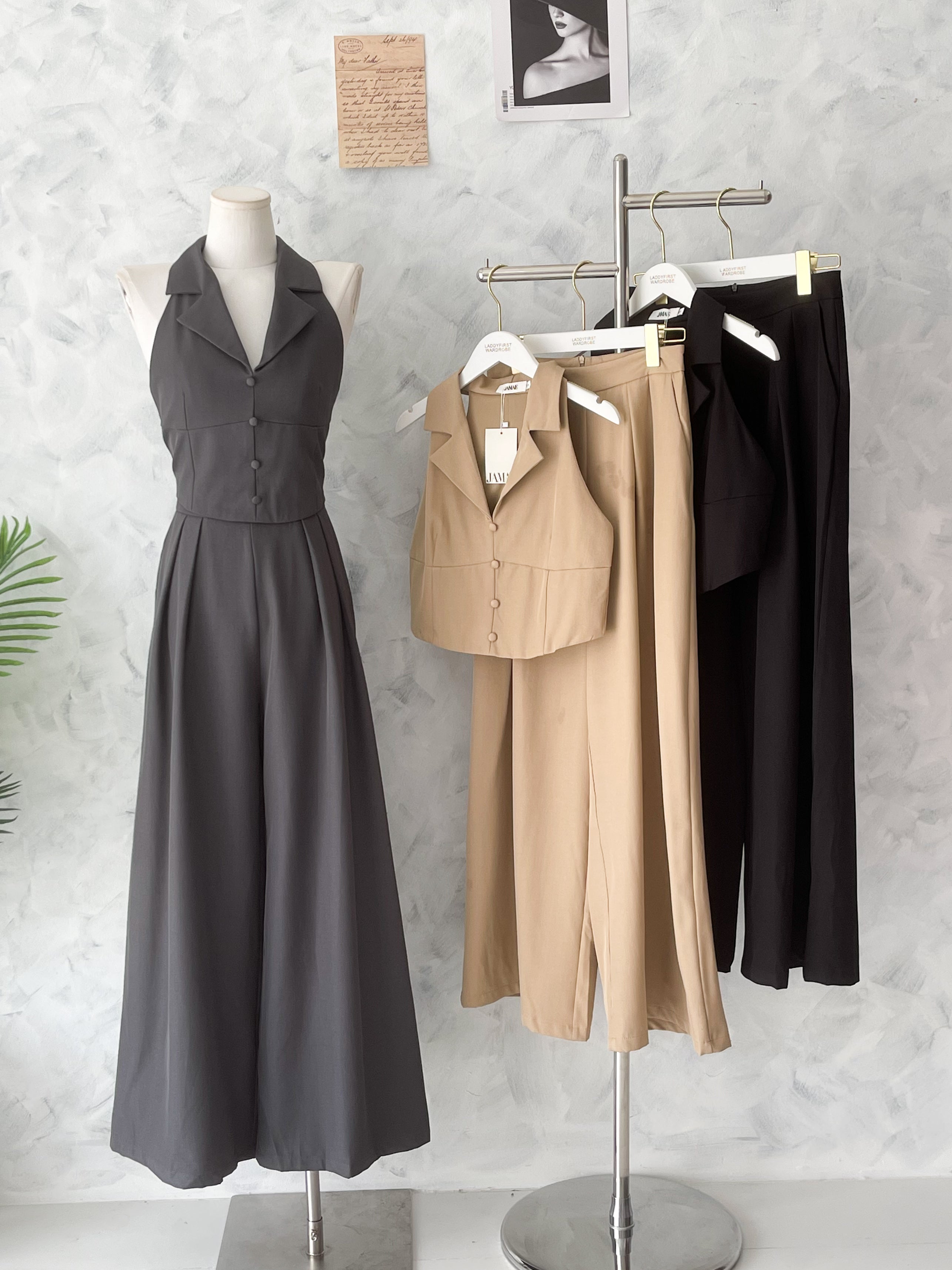 【SS98771】高品质两件式御姐风西装套装 翻领CUT in上衣➕阔脚西装高腰百搭长裤，有口袋 ❤️❤️【A-R1-C6】