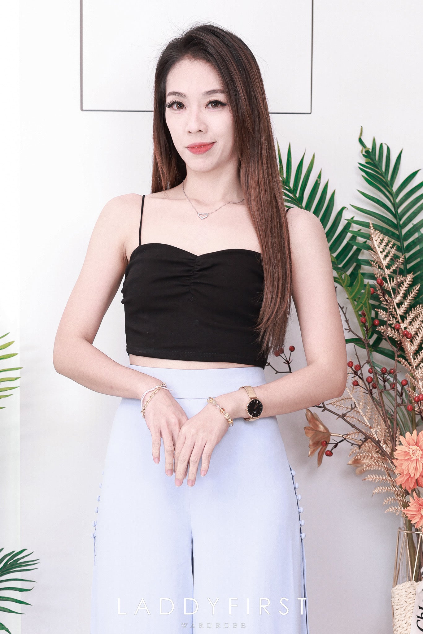 【T3398】V领小皱褶设计细带无袖纯棉弹力内搭上衣 ❤❤ 【B-R2-C4】