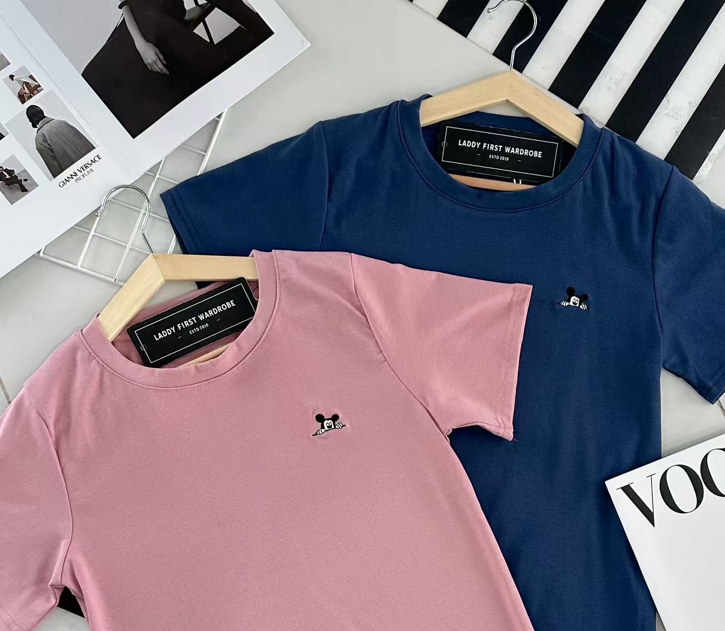 【T68013-1】⚡补货预订款⚡高品质米奇刺绣logo圆领短袖纯棉弹力休闲百搭上衣 ❤❤