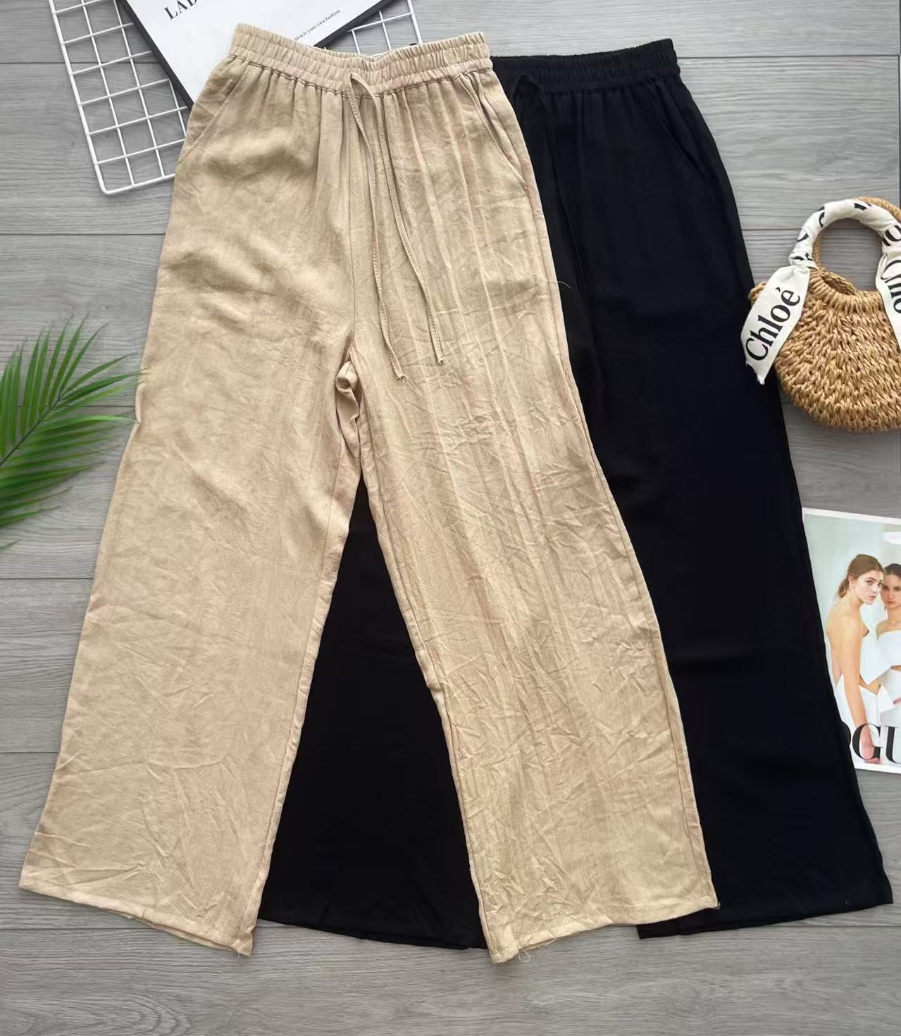 【L260518】【补厂家现货⚡⚡】高品质韩系复古风棉麻直筒高腰百搭长裤，有口袋 ❤️❤️