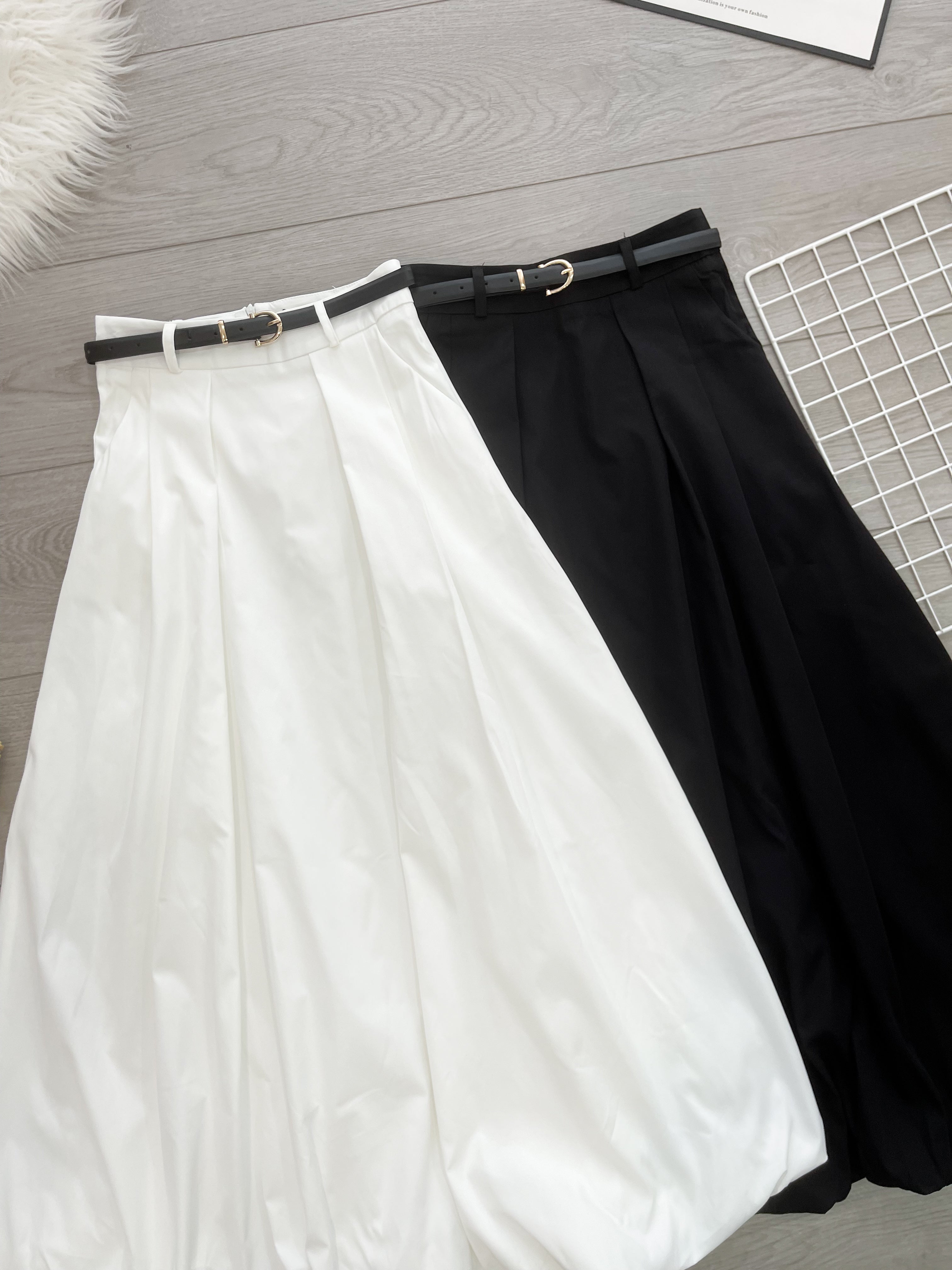 【L2738】高品质韩式仙气泡泡花苞百褶宽阔高腰长裙，搭配配送腰带，有口袋 ❤️❤️