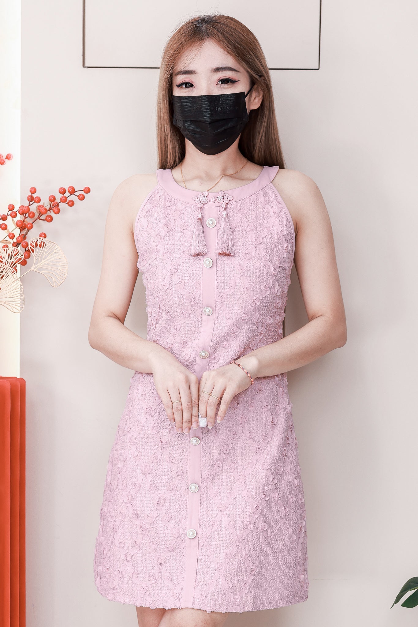 【D2646】高品质新中式名媛风小香风立体玫瑰花瓣无袖连身裙子 ❤❤
