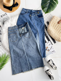 【L121417】高品质COTTON JEANS牛仔弹力韩系时尚开叉设计高腰裙子，有口袋 ❤️❤️ 【A-R1-C1】