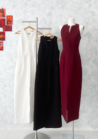 【D82815】高品质大气气质感晚宴锦棉连身裙子，有口袋 ❤❤ 【A-R2-C1】