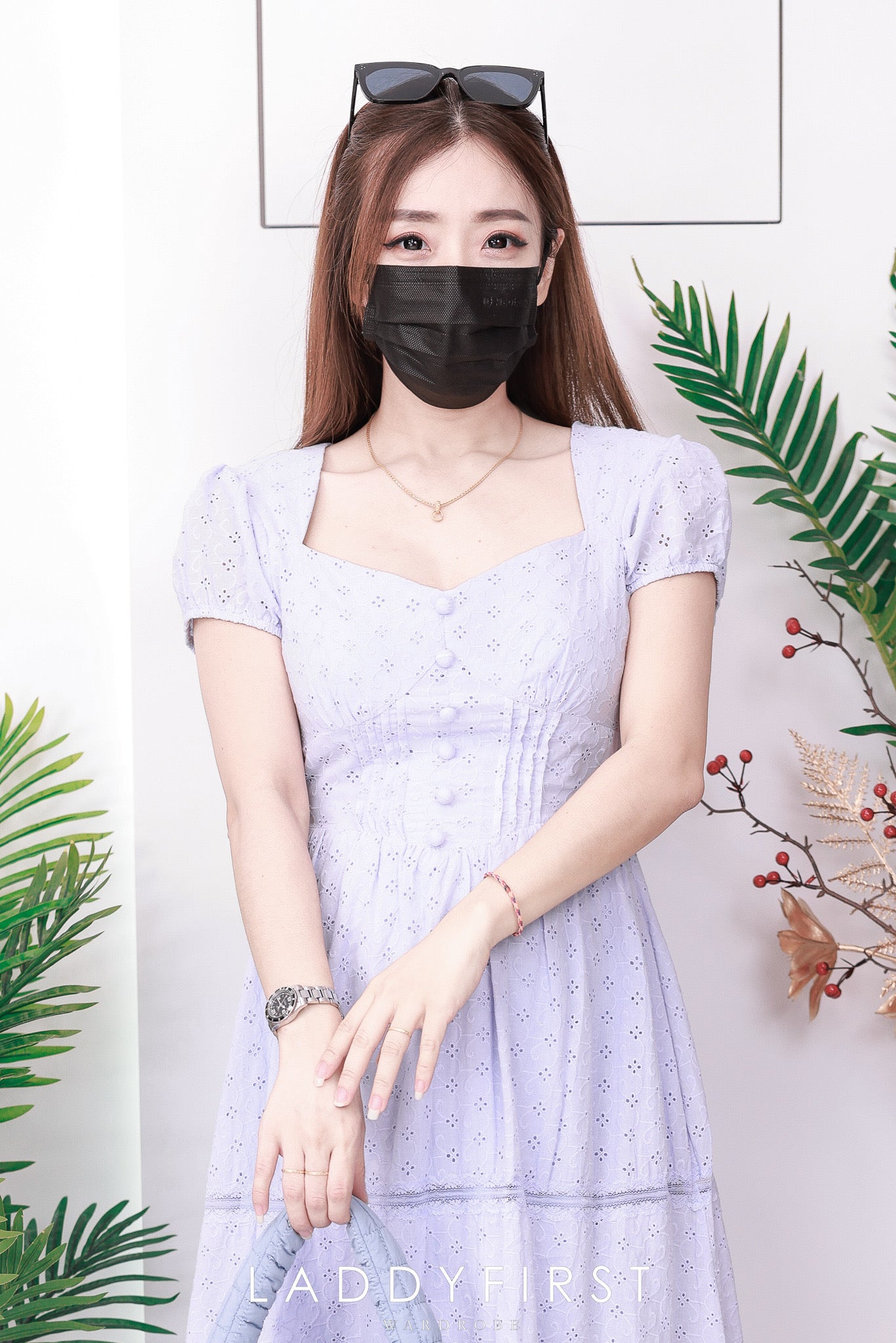 【D38416】高品质爱心领口泡泡短袖铜花简约连身裙子 ❤️❤️