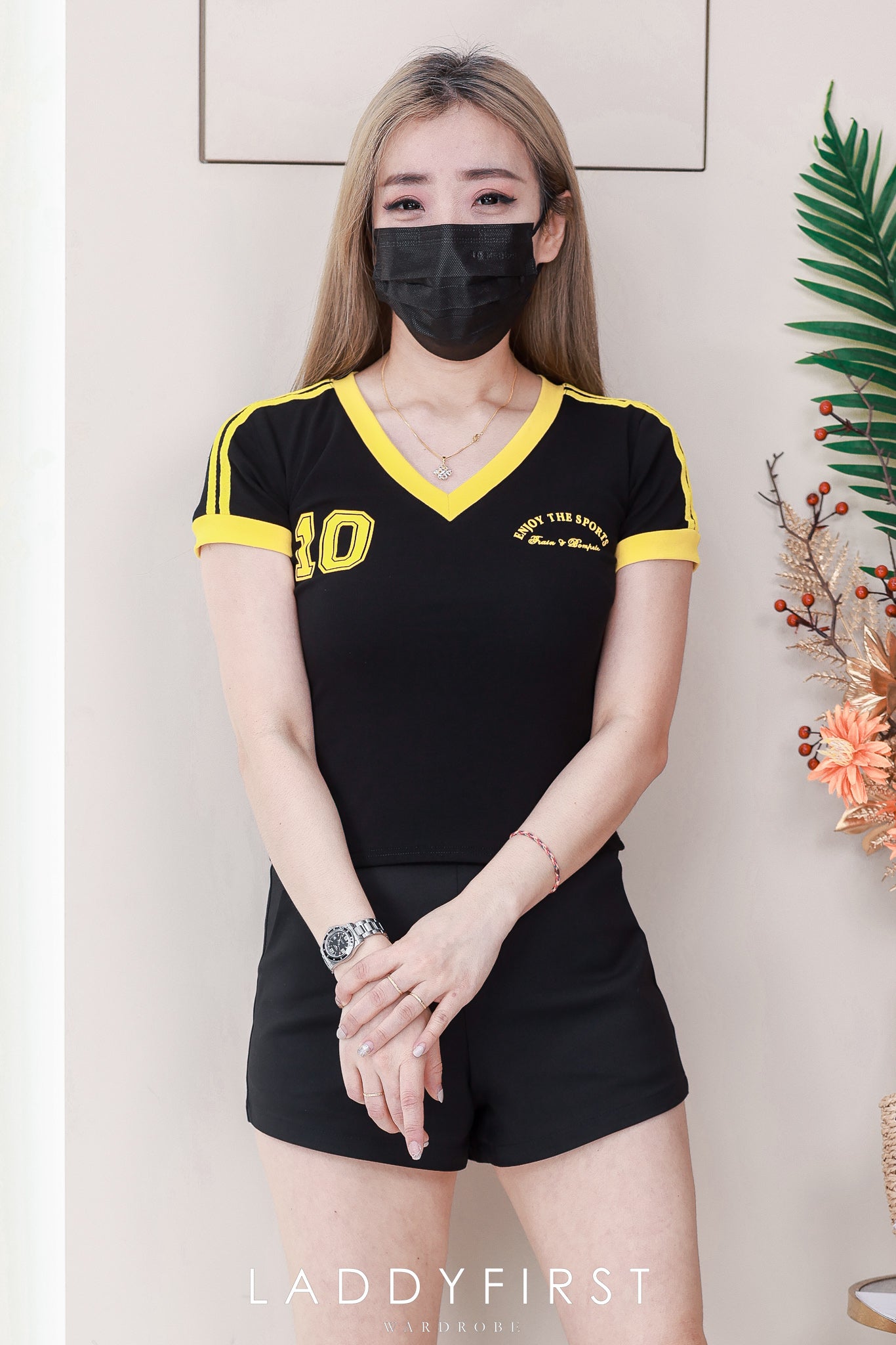 【T1620】高品质V领短袖撞色包边10号印图纯棉弹力百搭上衣 ❤️❤️