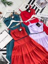 【SS32189】LFW独家爆款两件式仙气温柔风雪纺套装 自调无袖肩带抹胸上衣，后副伸缩弹力➕高腰显瘦大摆蛋糕长裙，内层有里布 ❤️❤️ 【B-R1-C3】