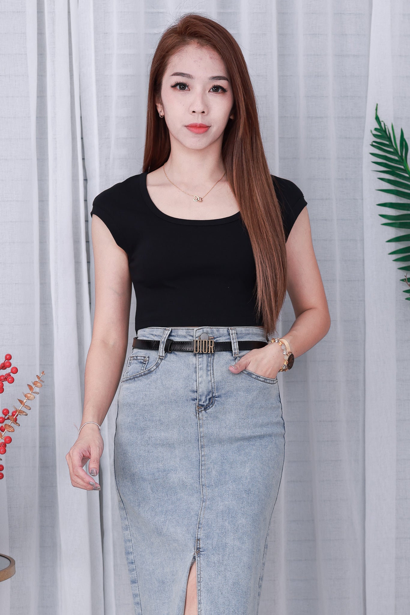 【T3475】LFW独家爆款高品质大U领纯棉弹力简约百搭出袖上衣 ❤❤ 【B-R2-C2】