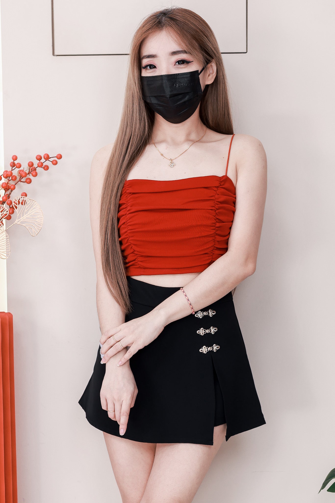 【S121462】高品质精致金属盘扣前后裙子开叉设计西装高腰百搭裤裙，有口袋 ❤️❤️
