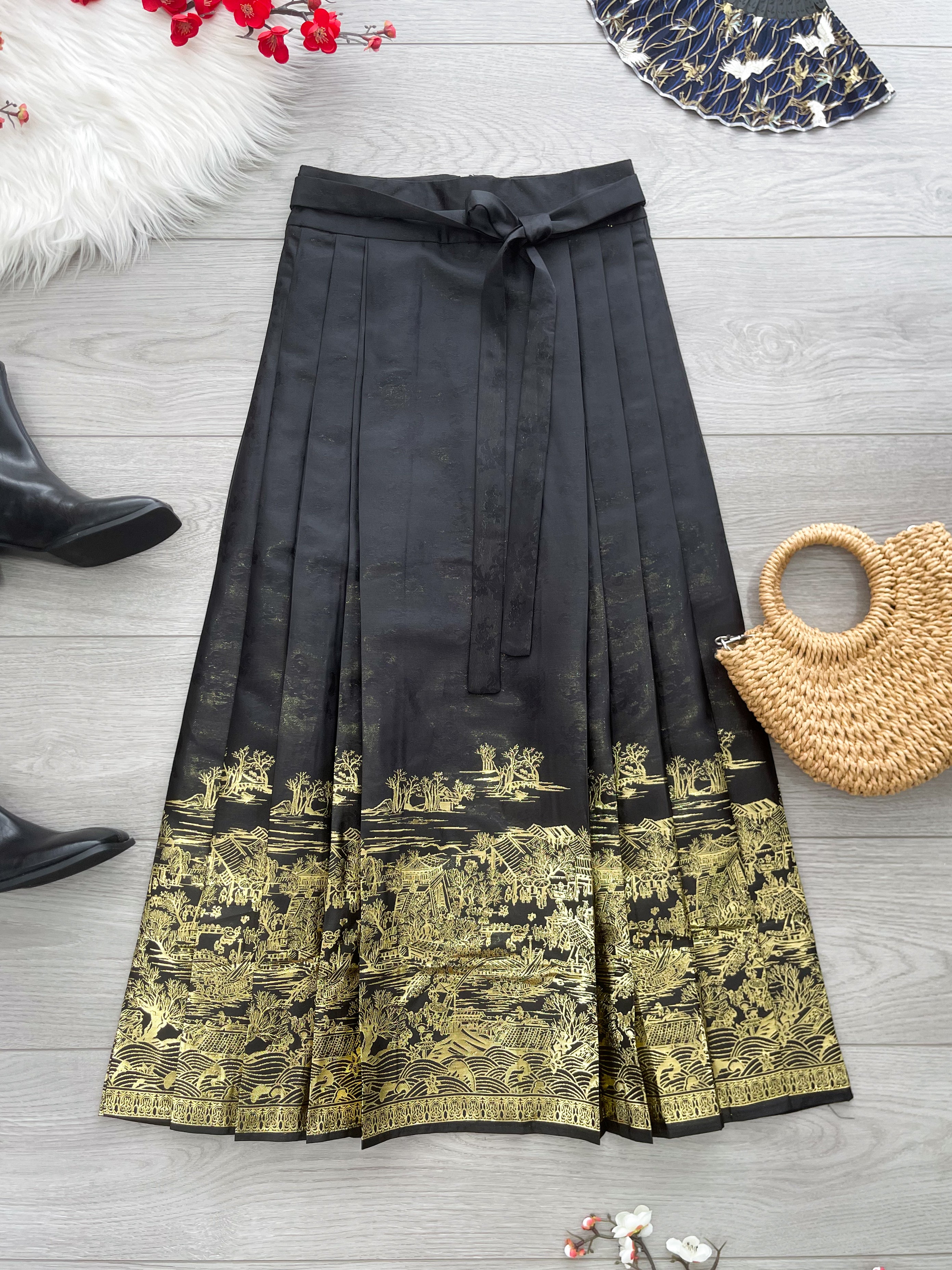 【L2650】高品质新中式国风织金沙腰间自编蝴蝶结设计百褶马面长裙 ❤️❤️