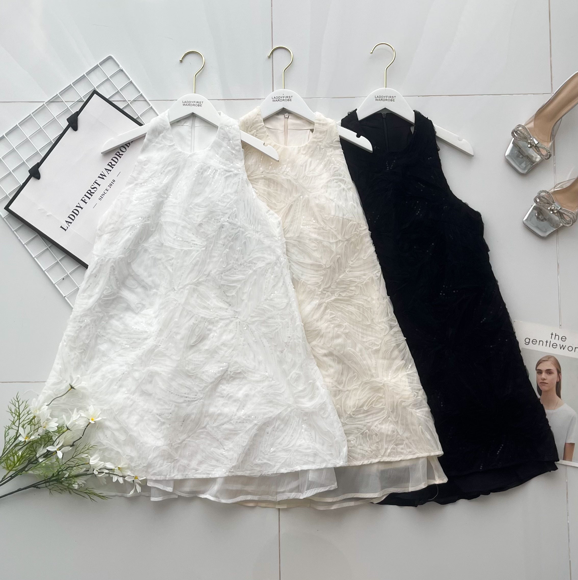 【D77167】高品质仙气温柔风亮片网纱雪纺宽松连身裙子 ❤❤