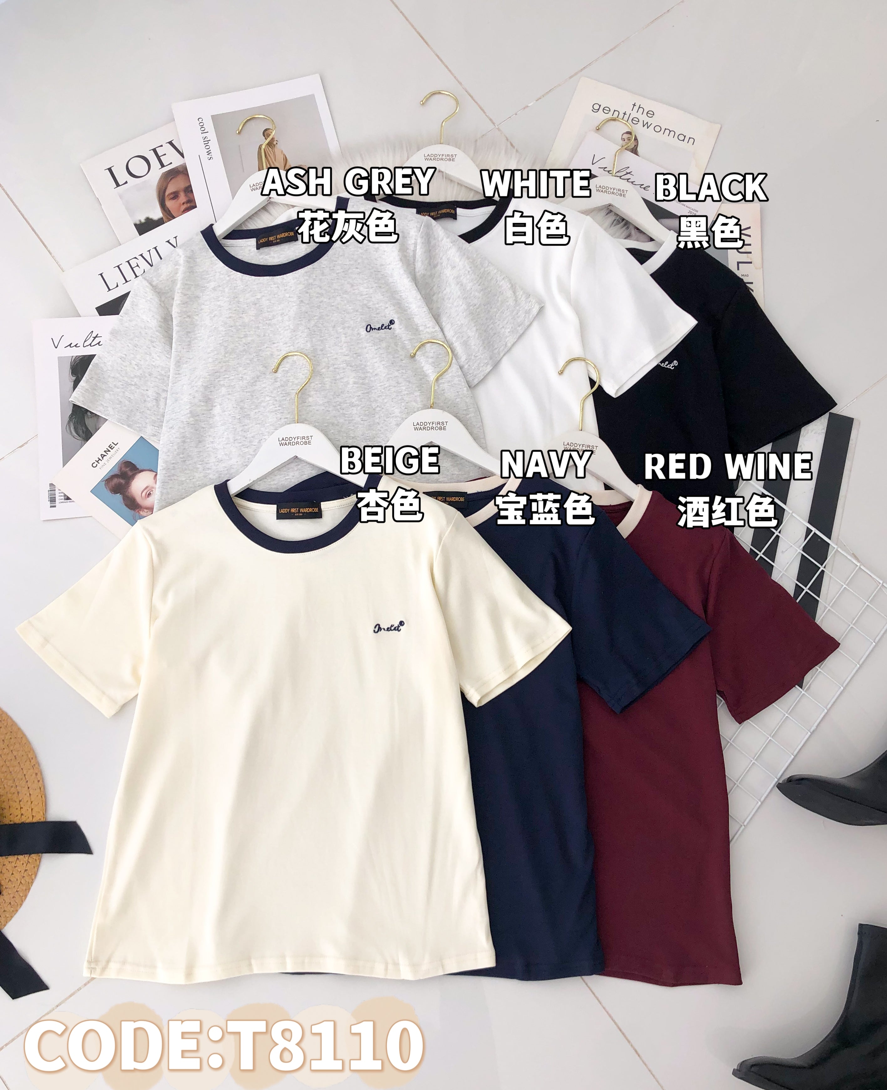 【T8110】独家爆款高品质撞色圆领短袖宽松简约休闲百搭上衣 ❤❤