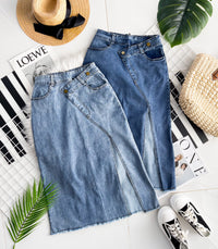 【L121417】高品质COTTON JEANS牛仔弹力韩系时尚开叉设计高腰裙子，有口袋 ❤️❤️ 【A-R1-C1】