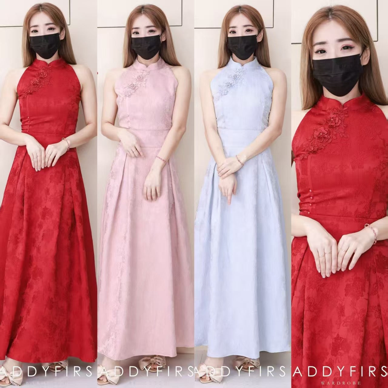 【SS2611】高品质两件式女神款提花旗袍套装 立体花瓣CUT in旗袍上衣➕大摆裙提花高腰裙子，有口袋 ❤️❤️