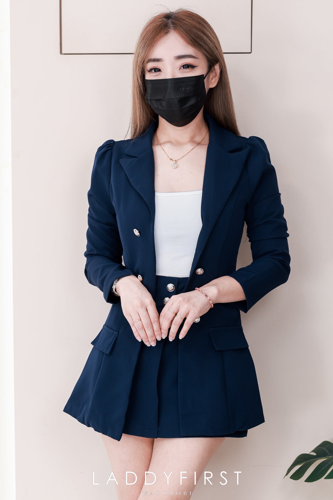 【SS16859】【补厂家现货⚡⚡】高品质两件式韩风欧美时尚西装套装 翻领长袖西装外套➕西装高腰百搭裙子，有口袋 ❤️❤️