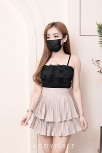 【S68114】【独家小圆饼】双层蛋糕百褶荷叶边高腰显瘦西装裙子，内层里布短裤【B-R1-C2】