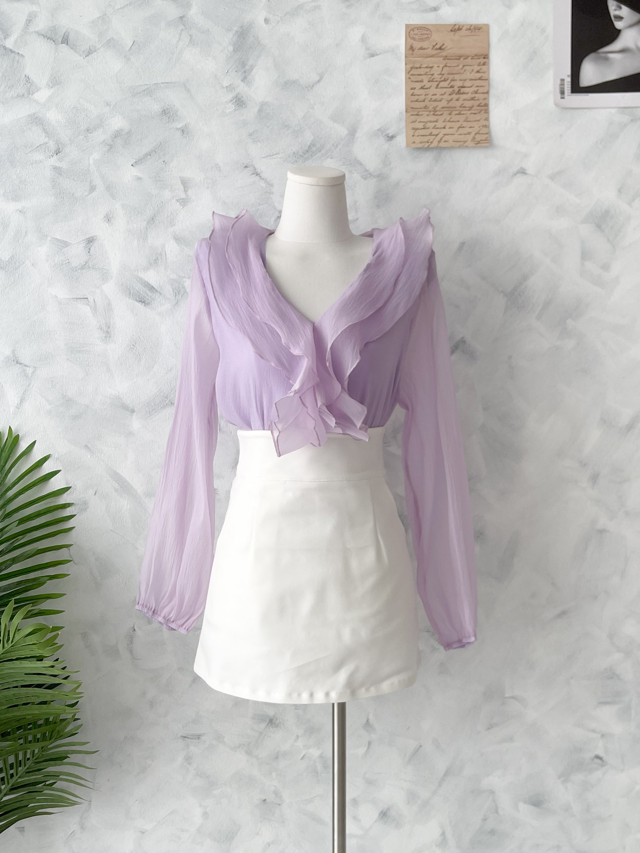 【T2740】高品质日系温柔风荷叶边雪纺长袖上衣 ❤❤