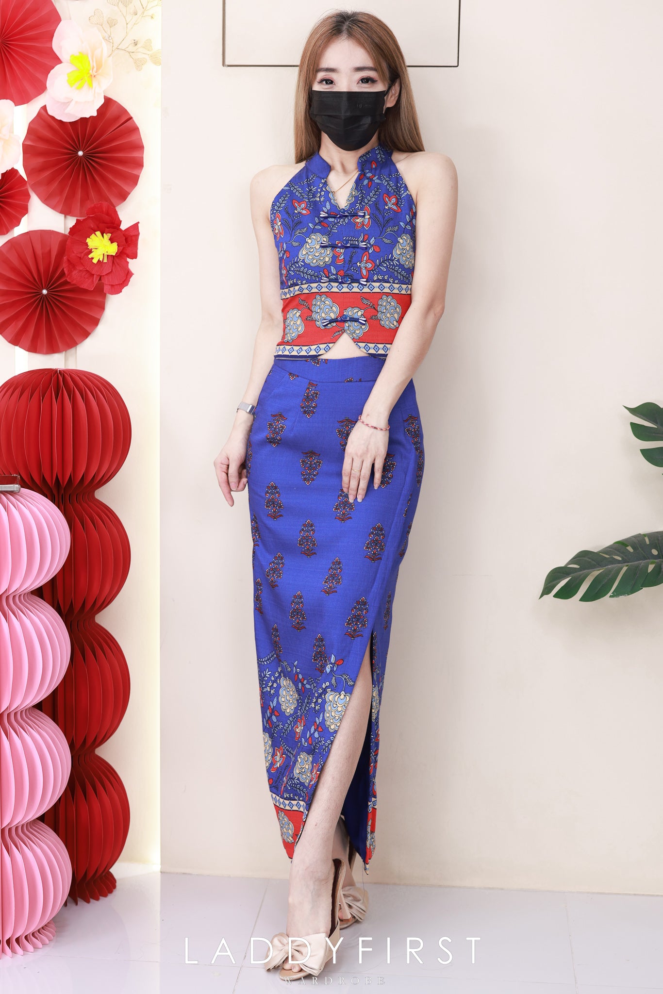 【SS6842-1】⚡补货预订款⚡高品质高级感复古BATIK旗袍套装 BATIK无袖旗袍上衣➕开叉边设计高腰BATIK裙子 ❤️❤️