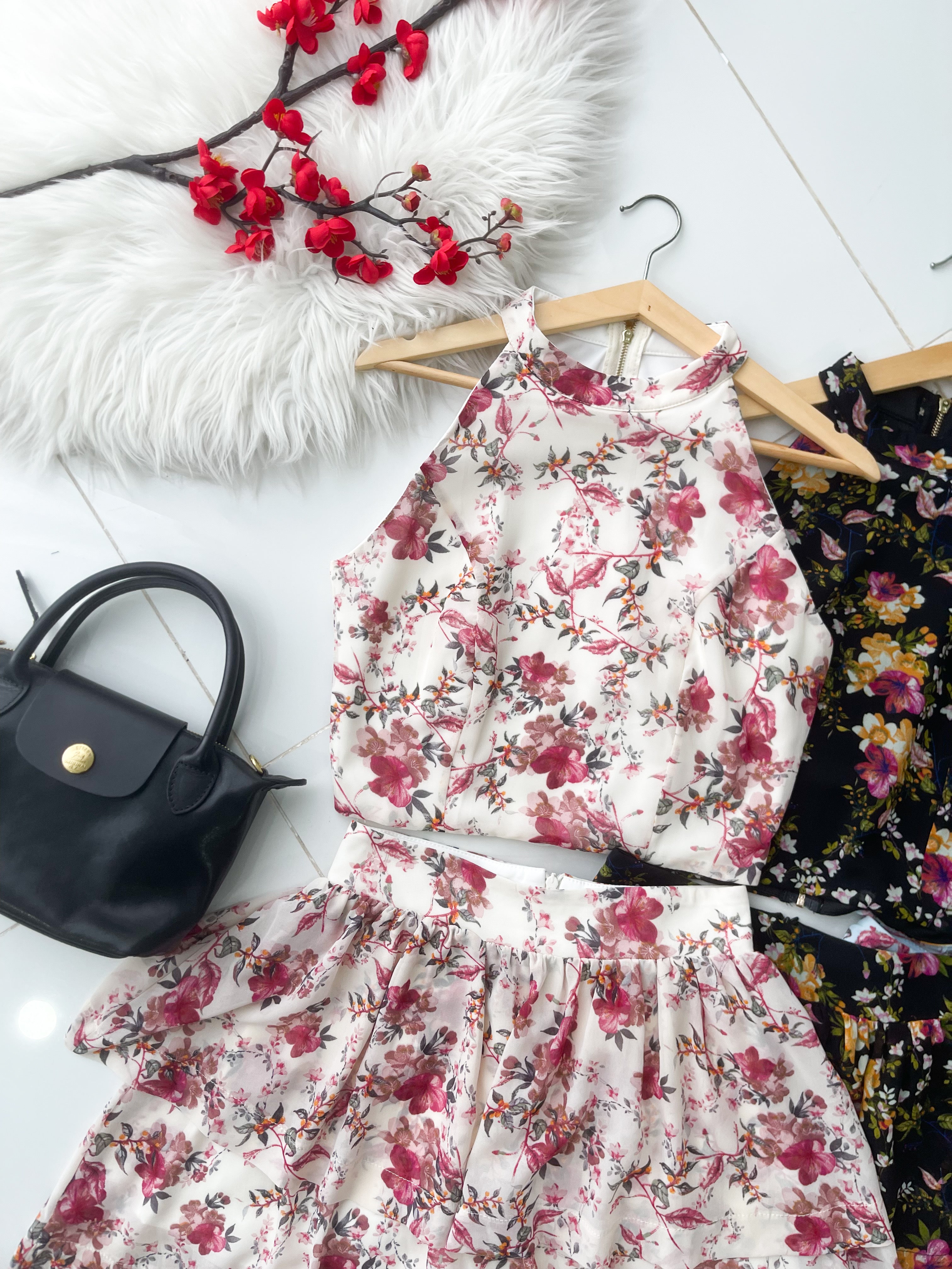 【SS8246831】高品质两件式雪纺碎花套装 雪纺碎花无袖上衣➕雪纺碎花蛋糕裙子，内层有里布短裤 ❤️❤️【B-R1-C5】