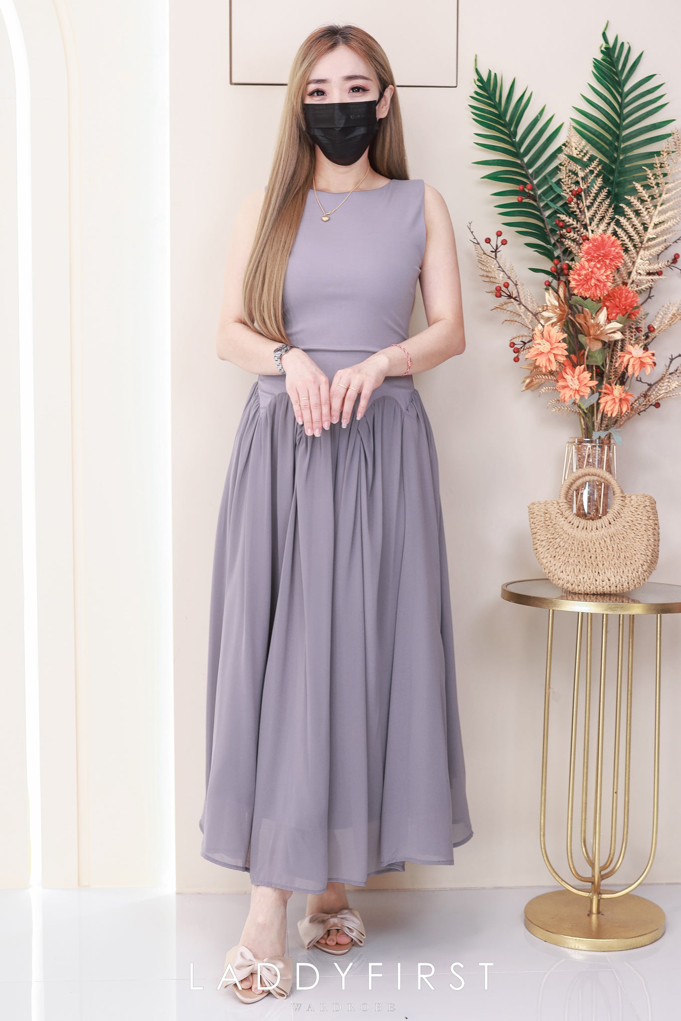 【D2247】高品质厚棉无袖上衣拼接纱布连身长裙 ❤❤