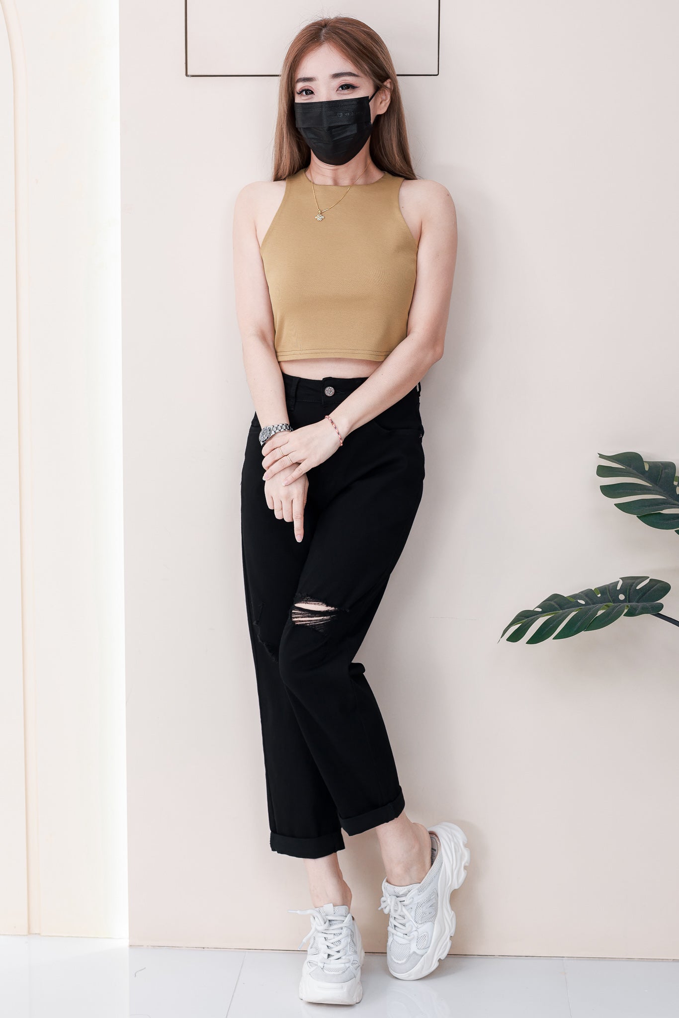 【L11762】高品质COTTON JEANS牛仔弹力破洞九分长裤，有口袋 ❤️❤️