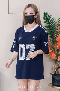 【T110906】高品质V领拼色07运动风纯棉弹力Oversized 日常休闲上衣 ❤❤ 【A-R3-C1】