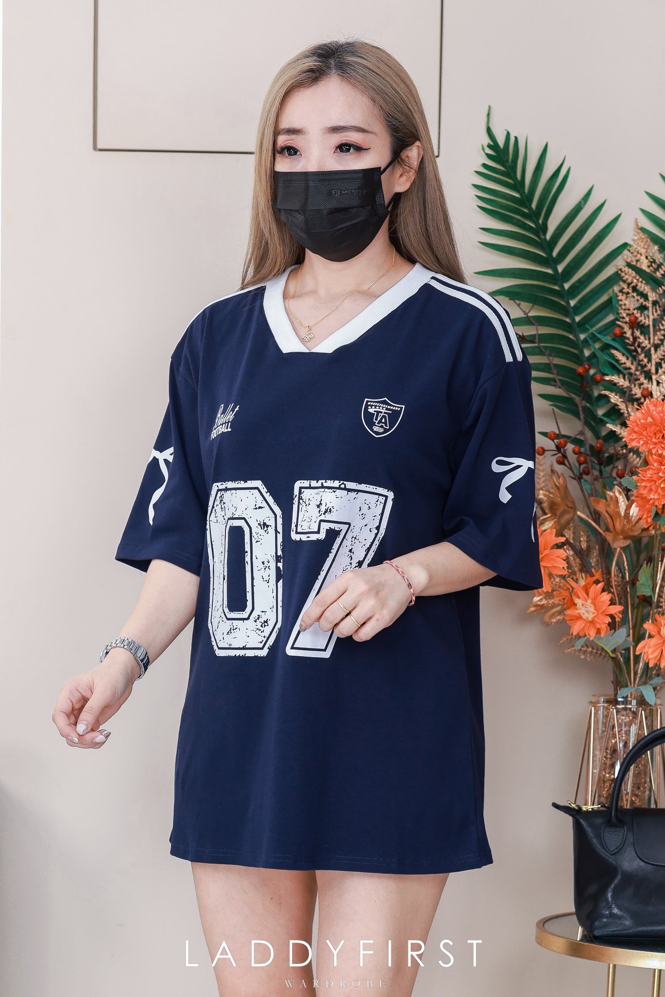 【T110906】高品质V领拼色07运动风纯棉弹力Oversized 日常休闲上衣 ❤❤ 【A-R3-C1】