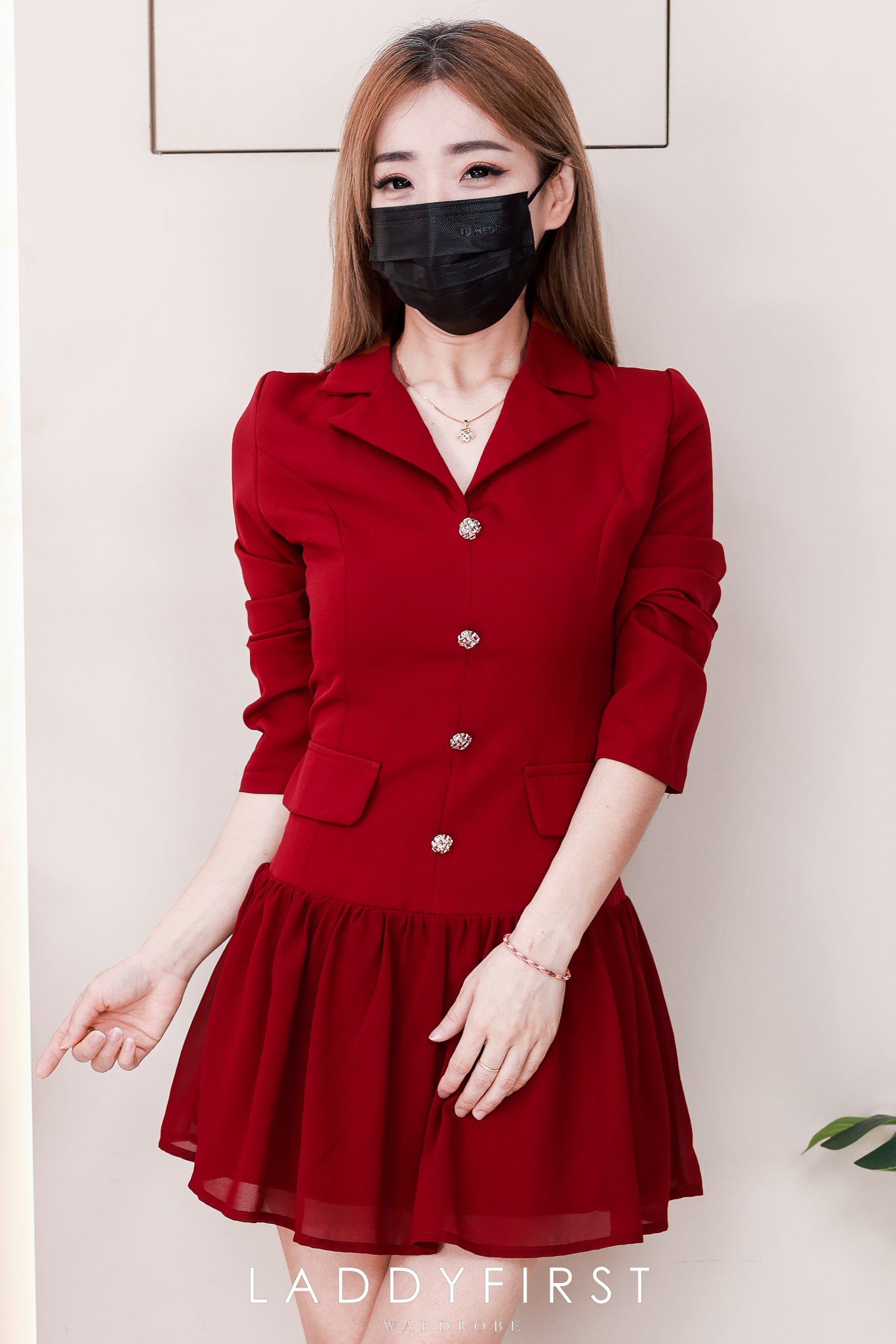 【D81181】高品质韩系御姐风长袖西装拼接雪纺连身裙子 ❤❤【A-R2-C1】