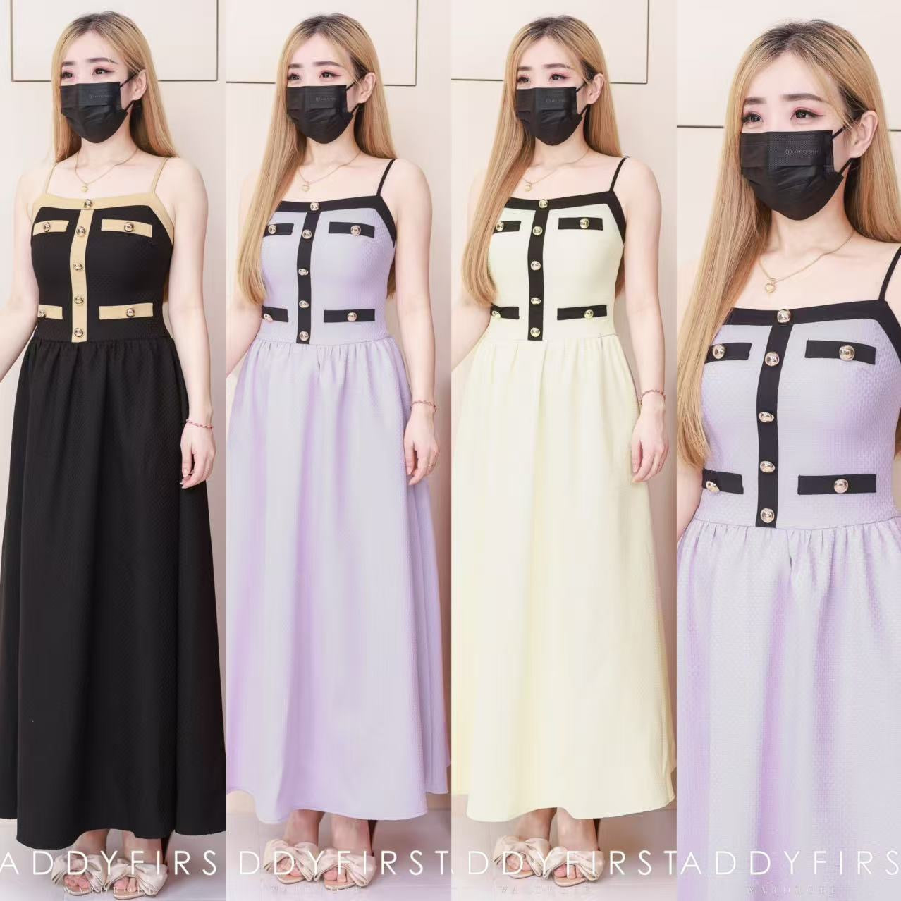 【D3414】【LFW独家小圆饼】高品质自调无袖肩带仙气风华夫格小香风连身裙子 ❤️❤️ 【F-R2-C2】