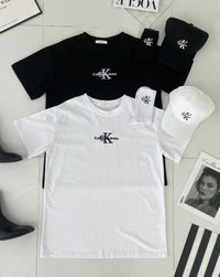 【O2088-8】CK高品质三件套男女同款圆领短袖CK刺绣Oversized 休闲上衣➕帽子➕袜子 ❤❤【A-RU1】