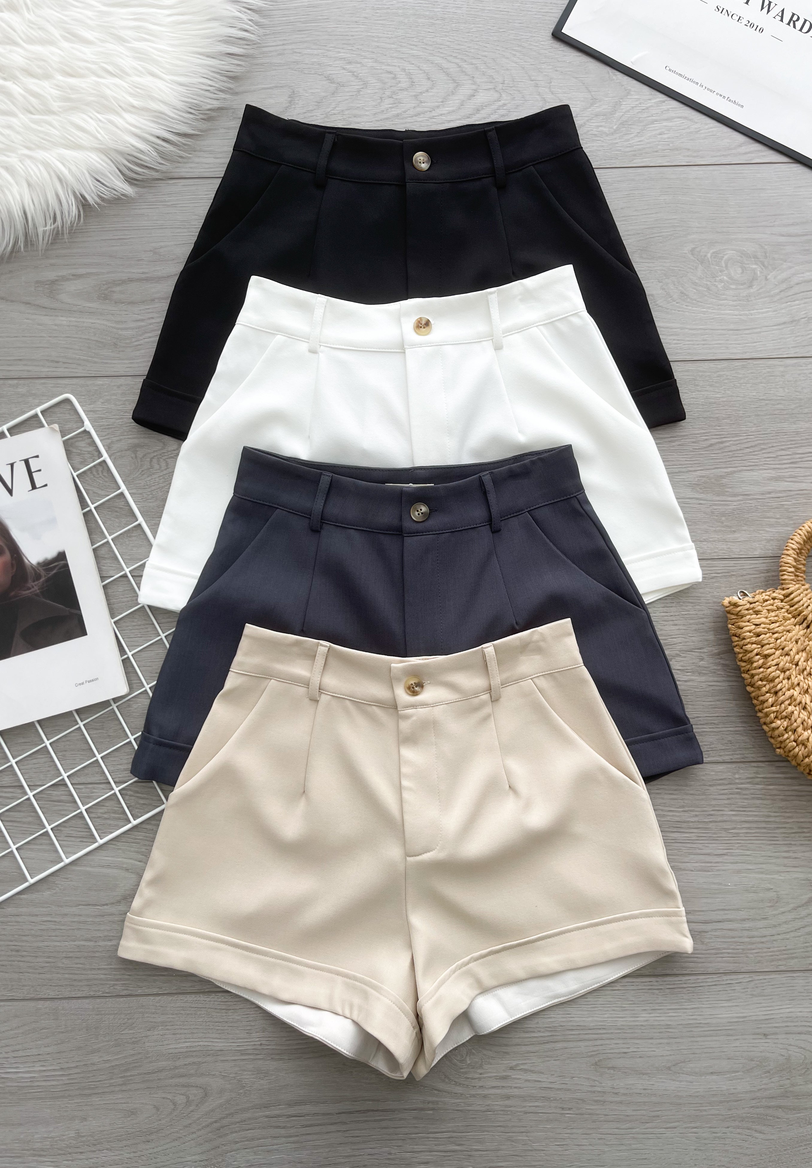【S82622-1】⚡补货预订款⚡高品质西装极简简约A字百搭高腰短裤，有口袋 ❤️❤️