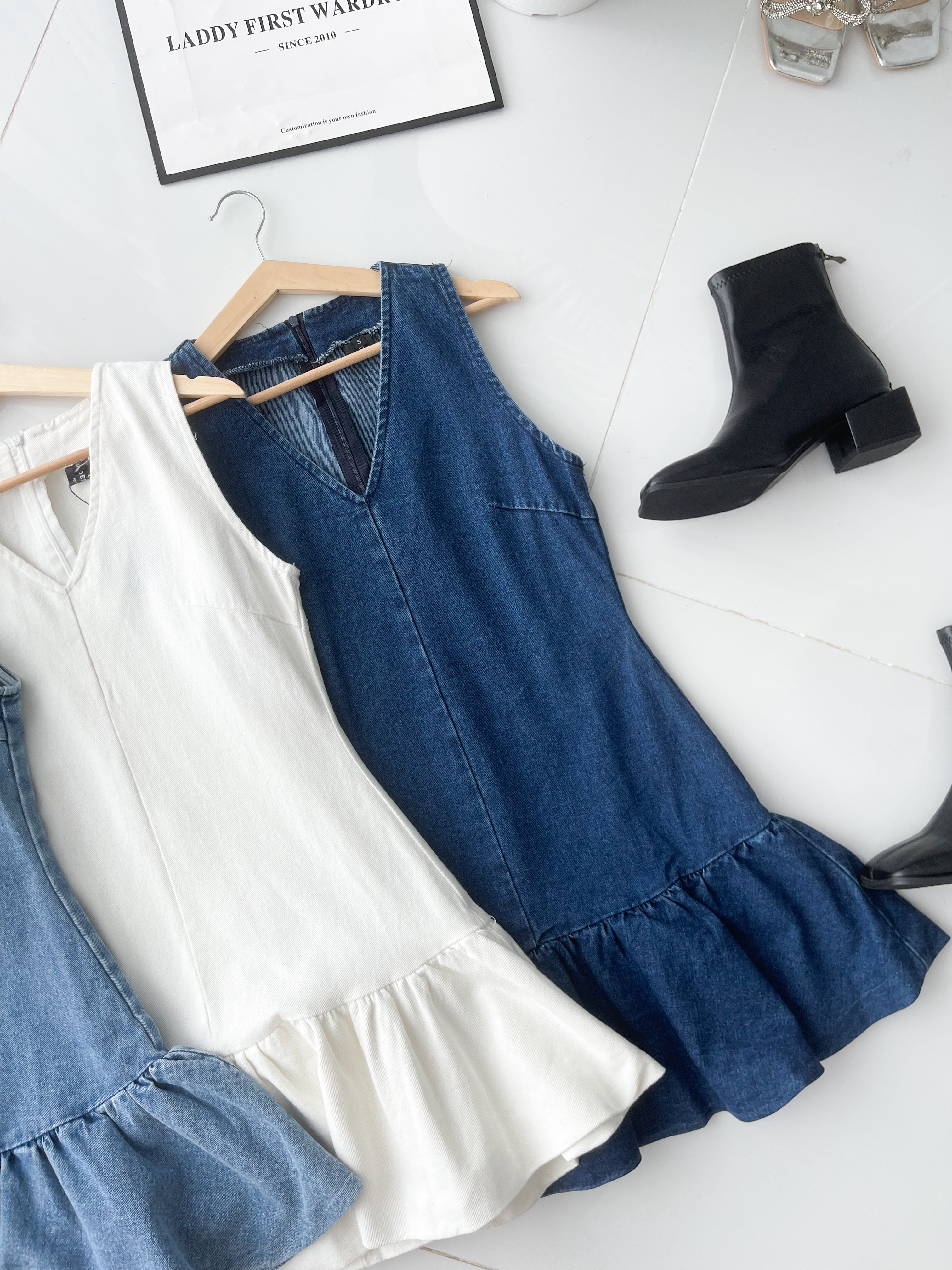 【D6901-1】⚡补货预订款⚡高品质欧美时尚宽松版慵懒风牛仔连身裙子 ❤❤