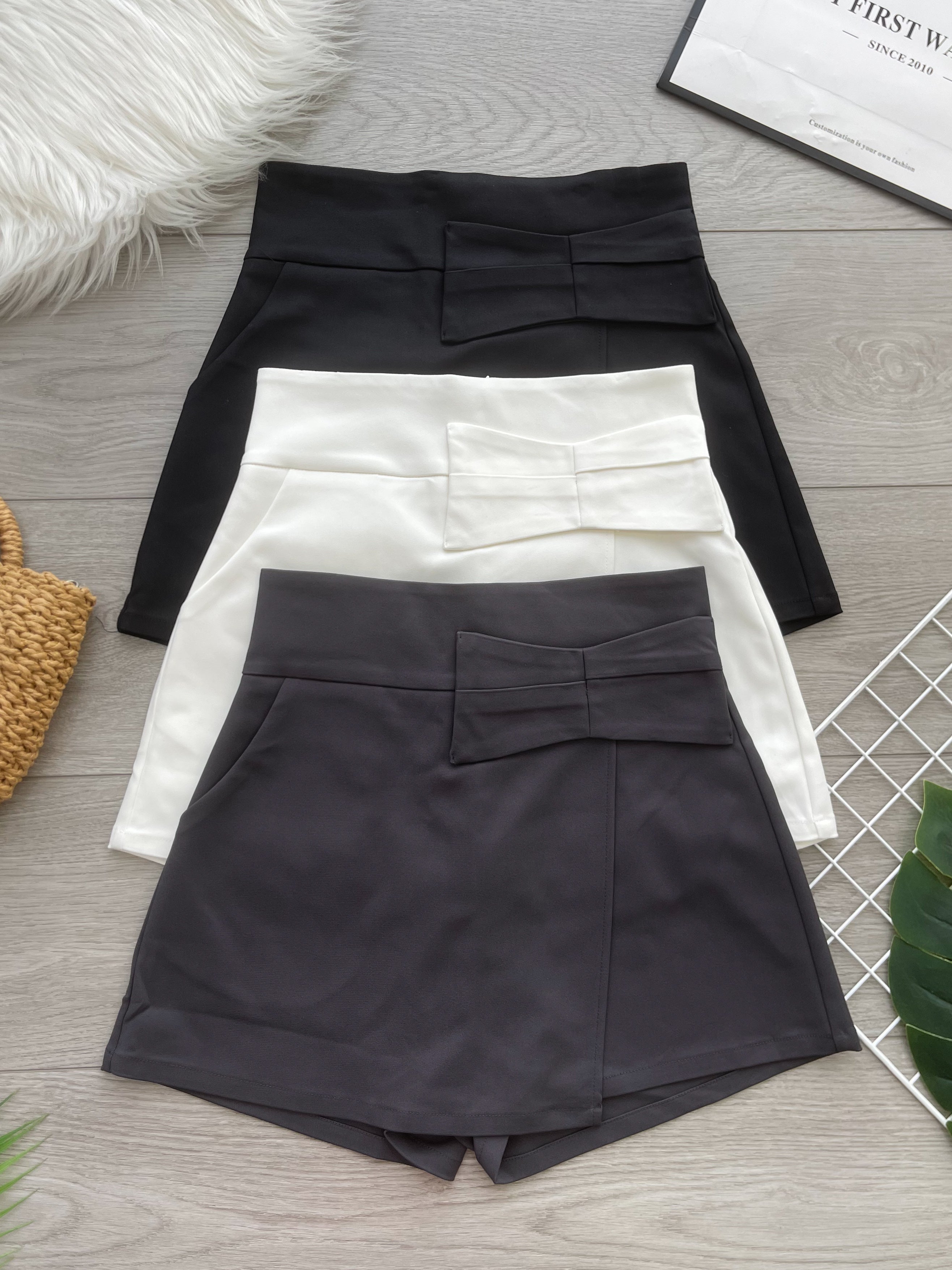 【S2664】高品质简约时尚蝴蝶结设计前裙后裤西装高腰百搭裤裙，有口袋 ❤️❤️