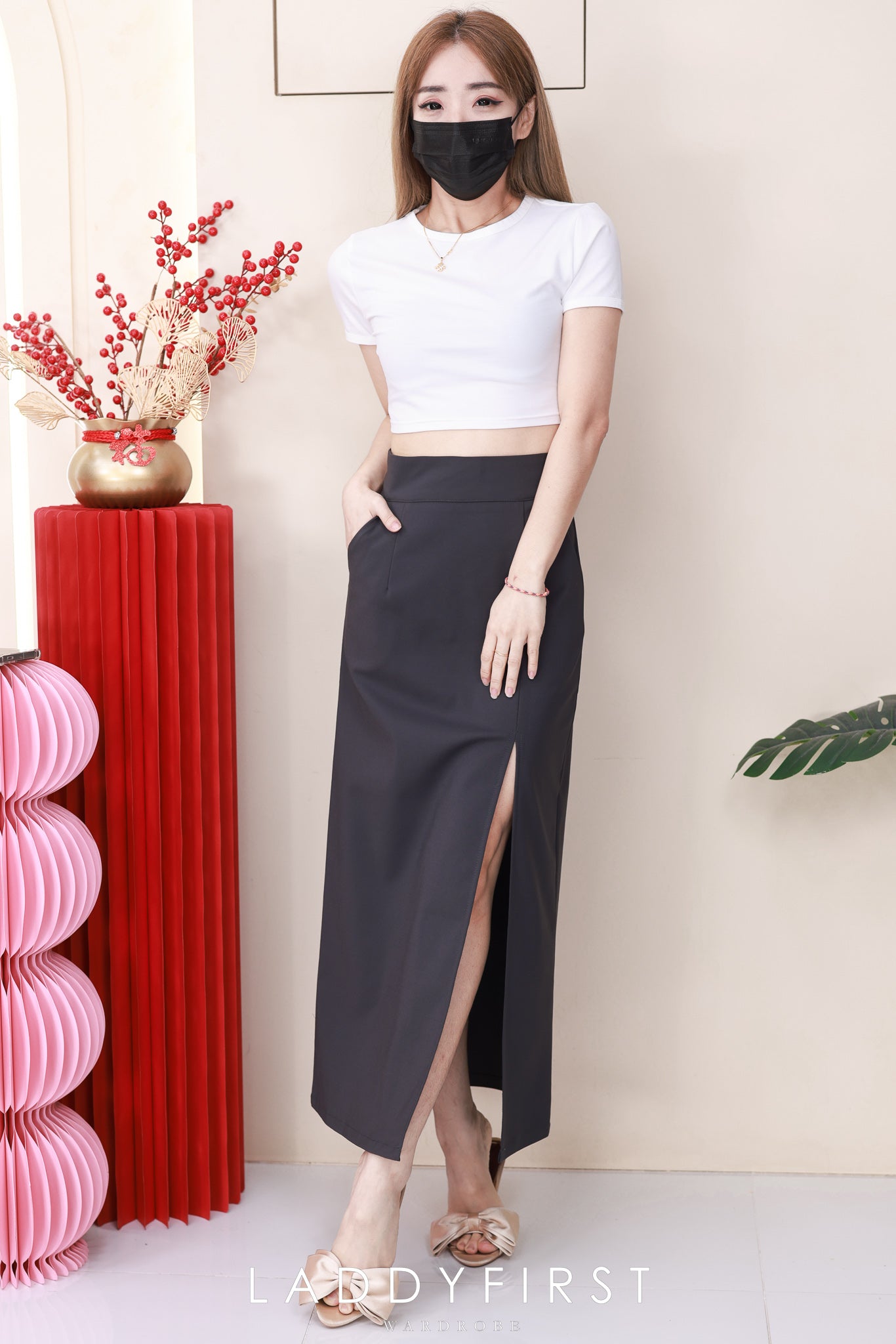 【L82962】高品质韩式修身显腰开叉设计锦棉OL高腰百搭长裙，有口袋 ❤️❤️