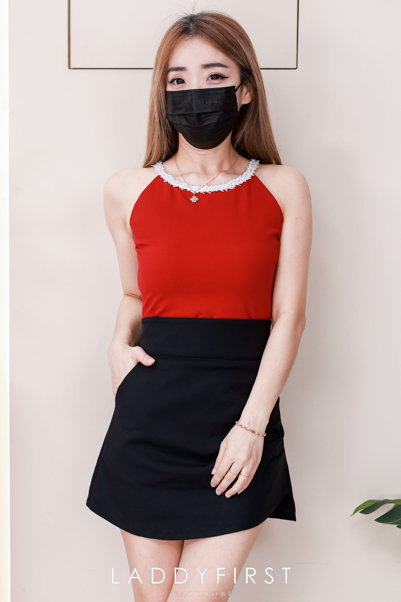 【S7112】LFW独家爆款高品质皱褶修腰显瘦A字西装高腰百搭裙子，前后裙子内有里布裤子  ❤️❤️ 【C-R1-C3】