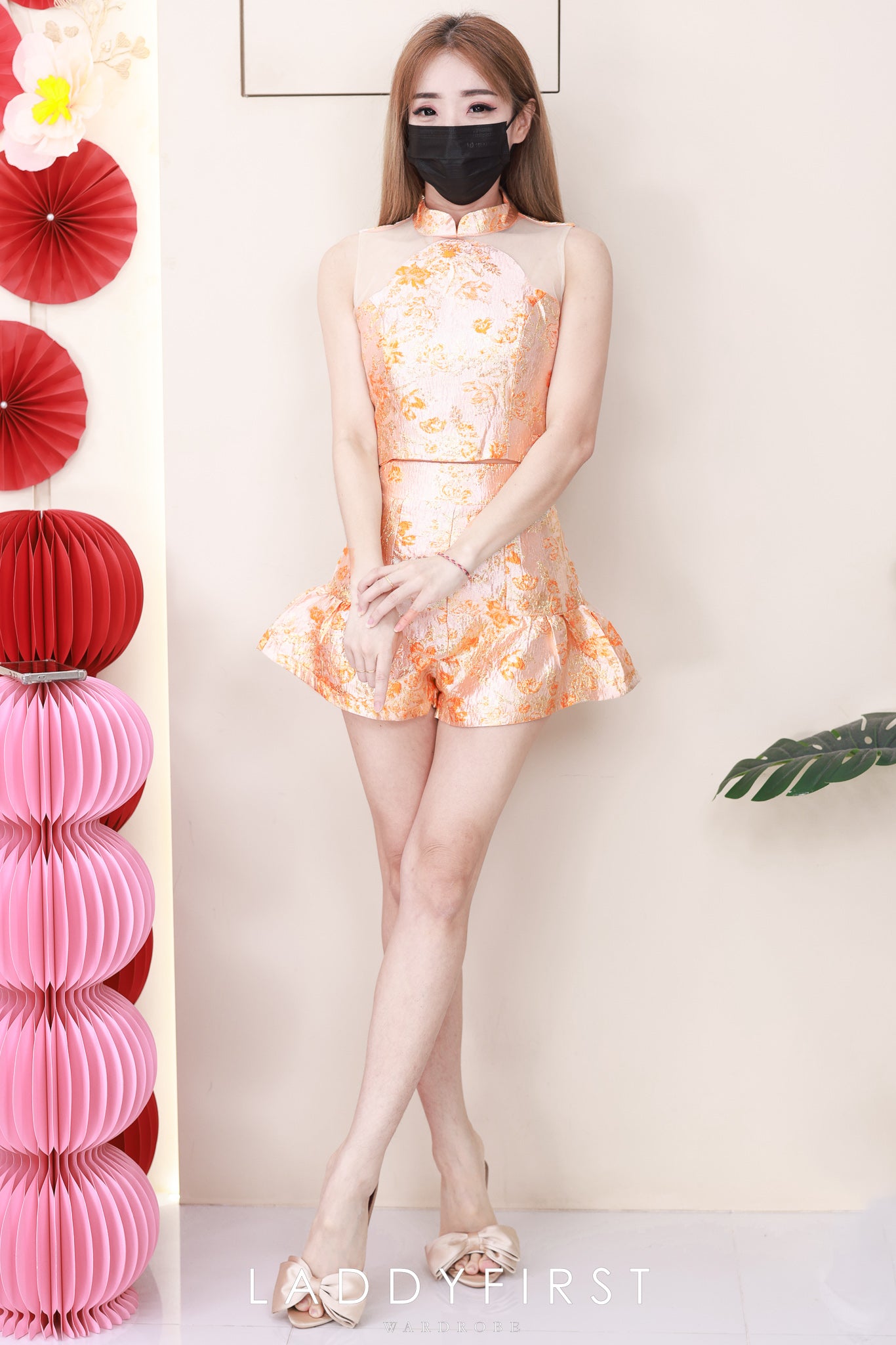 【SS8240071】高品质两件式高档新中式提花旗袍套装 提花拼接无袖网纱提花旗袍上衣➕提花高腰裤裙 ❤️❤️