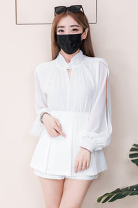 【SS81155】高品质两件式女神气质款时尚套装 雪纺长袖上衣➕双层西装百褶 高腰裤裙 ❤️❤️ 【A-R1-C4】