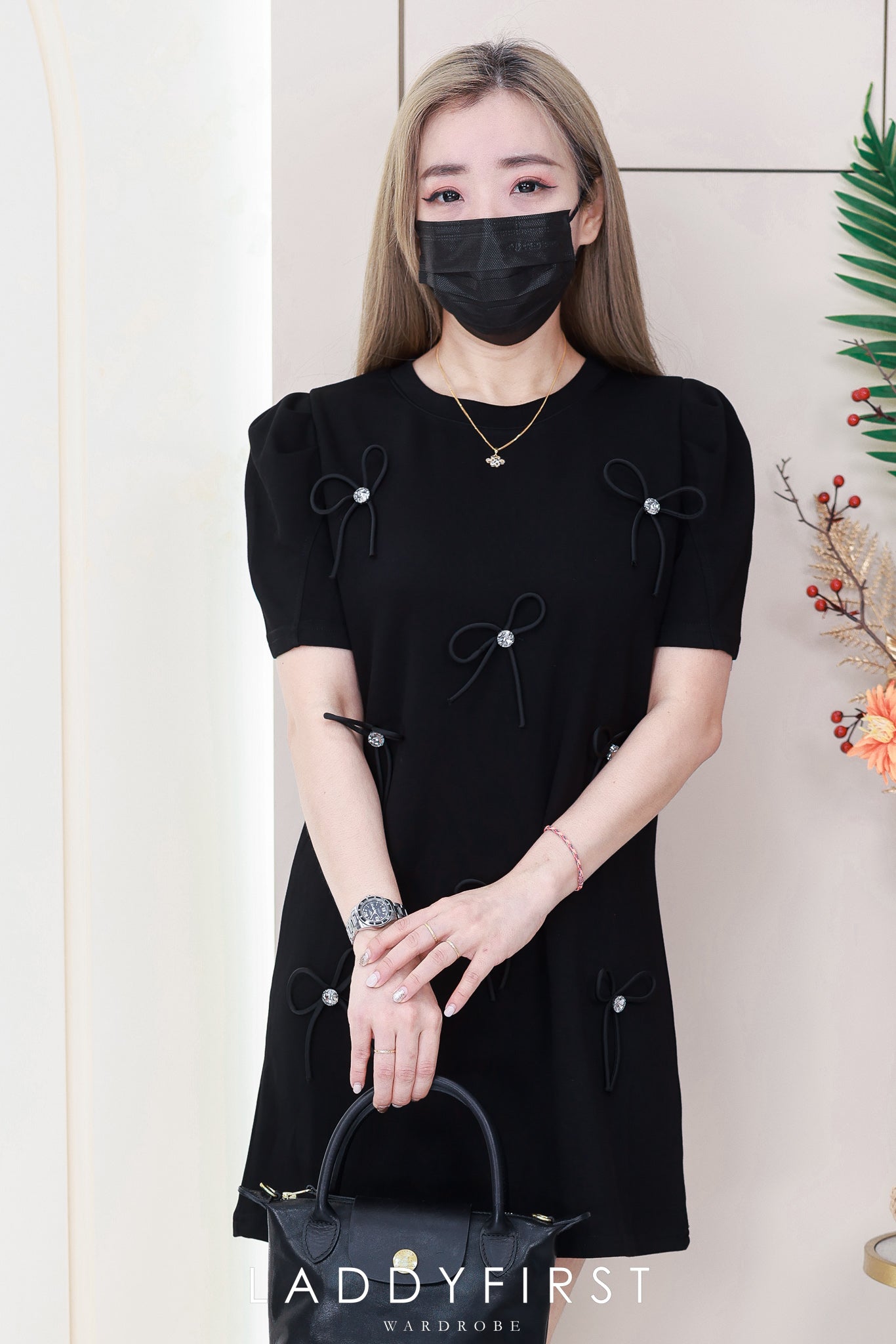 【DG6660】🇨🇳 代购1.0 🇨🇳 高品质水钻蝴蝶结泡泡袖短袖连衣裙 ❤️