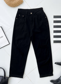 【L11762】高品质COTTON JEANS牛仔弹力破洞九分长裤，有口袋 ❤️❤️【B-R2-C5】