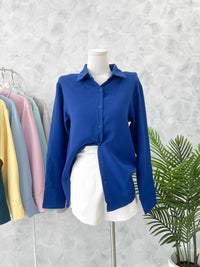 【T80340】＊订单不断＊ 独家爆款高品质韩式宽松版多巴胺色系翻领长袖西装衬衫上衣❤️【A-R1-C5】