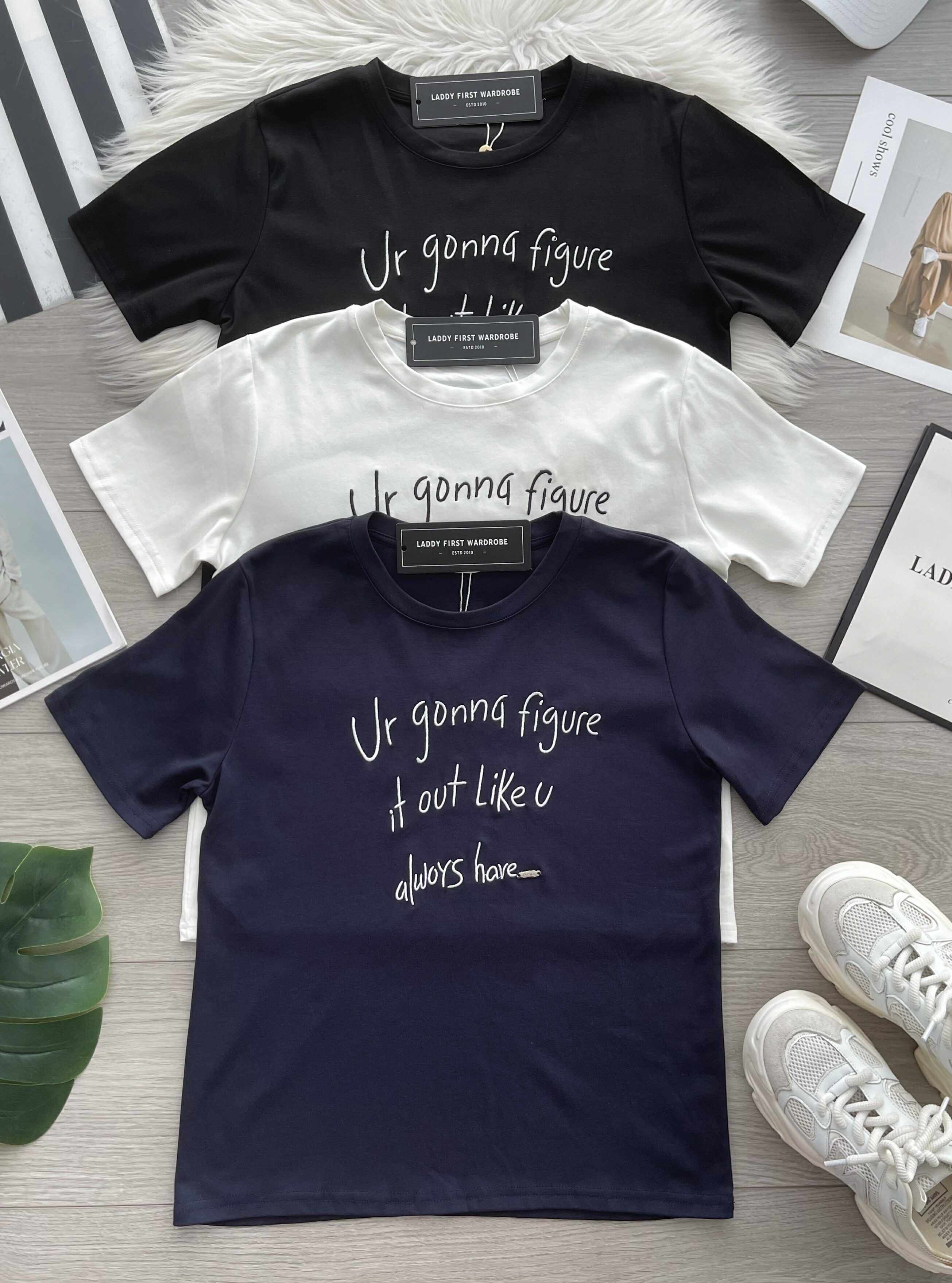 【T8094】🧧 宠粉福利回馈 🧧 高品质纯棉弹力圆领短袖刺绣字母日常简约休闲百搭上衣❤❤