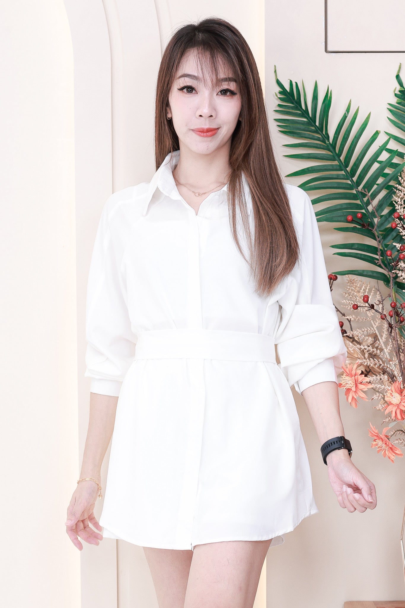 【SS16036】两件式法式高级感宽松衬衫套装 翻领长袖衬衫上衣，绑带收腰腰带➕高腰百搭短裤，后副伸缩弹力，有口袋 ❤️❤️